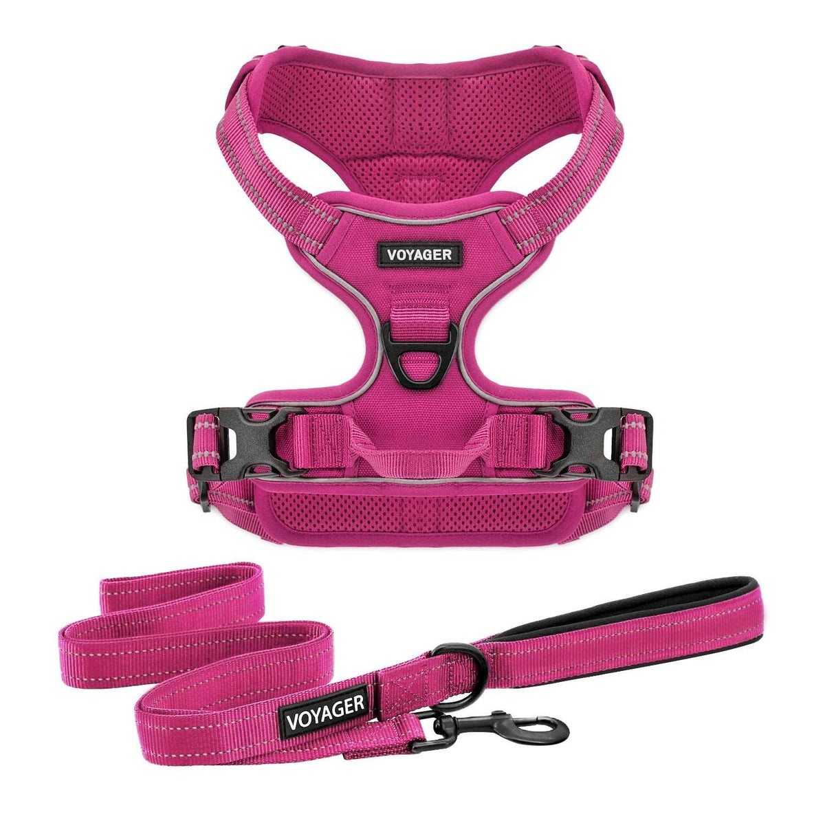 Voyager Dual-Attachment Harness & Leash Combo Set - Fuchsia