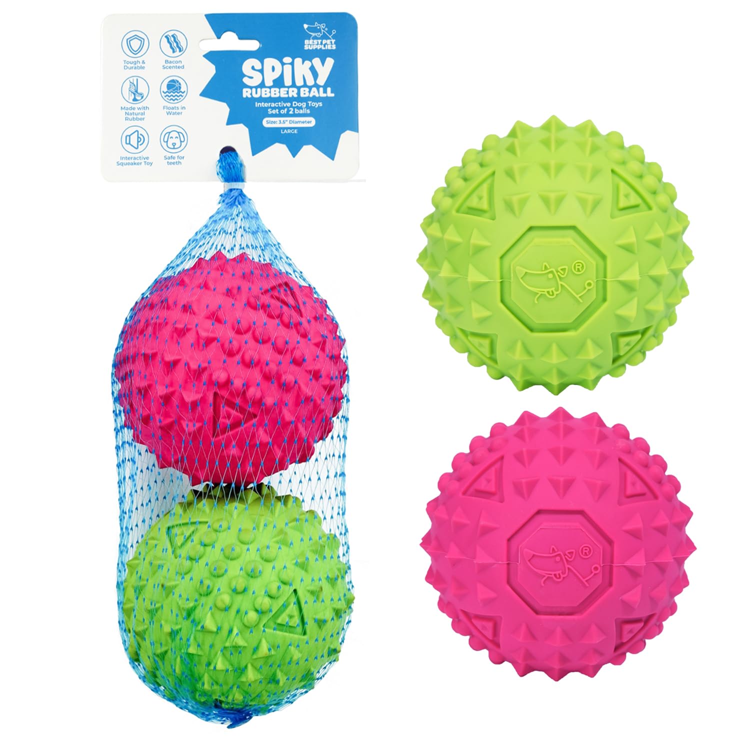 best squeaky dog toy green Squeaky Rubber Spiky Ball Dog Toy