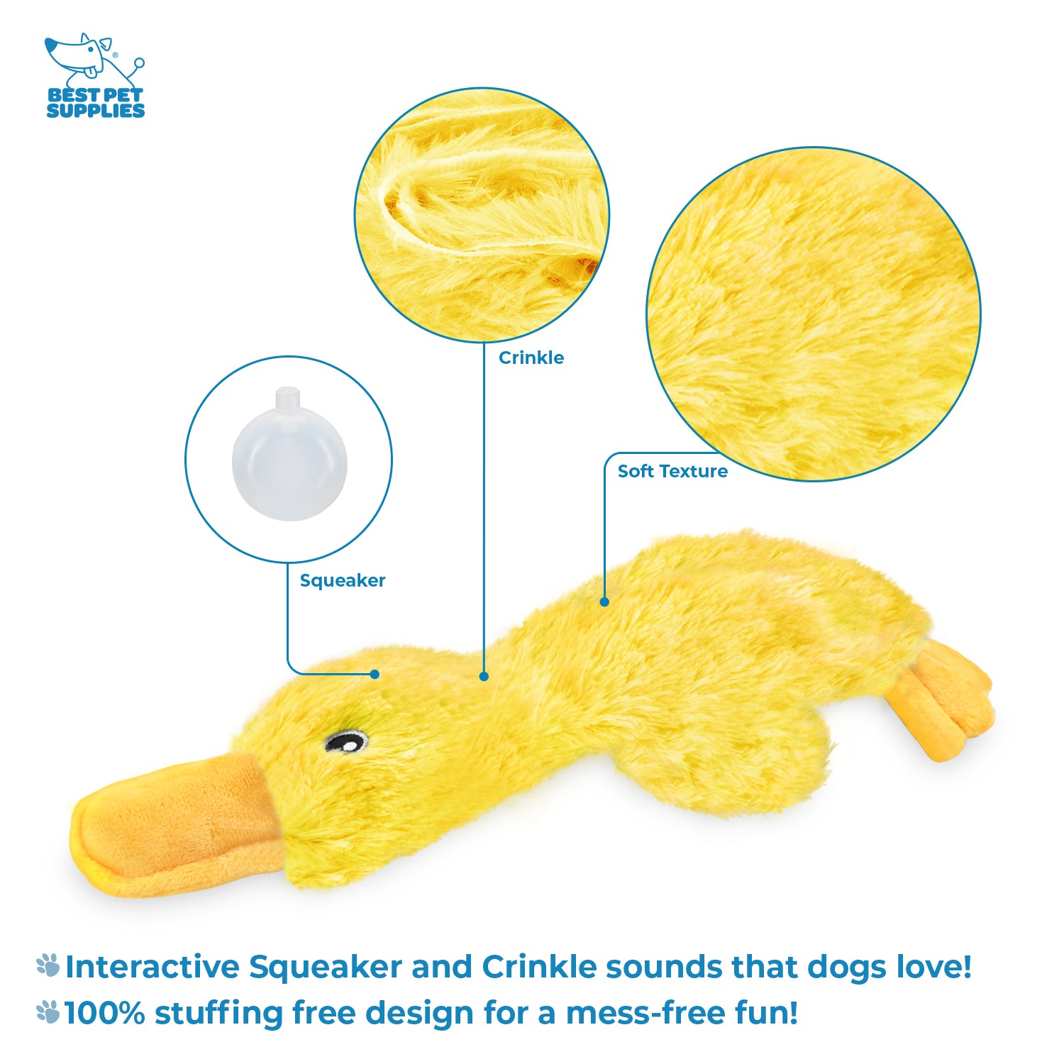 Best Pet Supplies Crinkle Duck Interactive Squeaker 