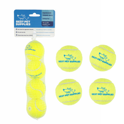 Dog Toy Enrichment Bundle - 4 Piece Set w/ Tennis Balls, Plush Squeak Toy & Crinkle Stuff-less Toy