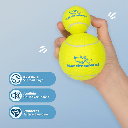 Dog Toy Enrichment Bundle - 4 Piece Set w/ Tennis Balls, Plush Squeak Toy & Crinkle Stuff-less Toy