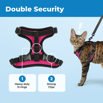Voyager Escape Proof Cat Harness and Leash Set with Black Trim