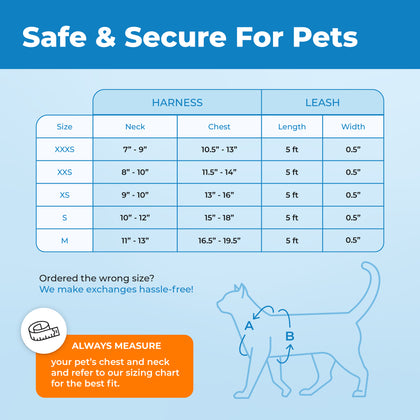 Voyager Escape Proof Cat Harness and Leash Set with Black Trim