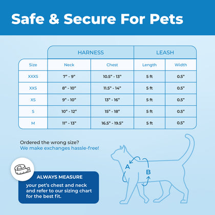 Voyager Escape Proof Cat Harness and Leash Set with Black Trim