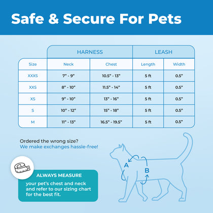 Voyager Escape Proof Cat Harness and Leash Set with Black Trim