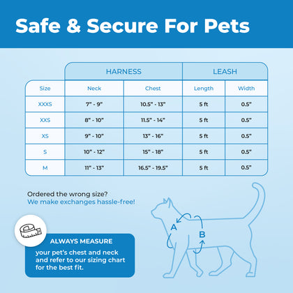 Voyager Escape Proof Cat Harness and Leash Set with Black Trim