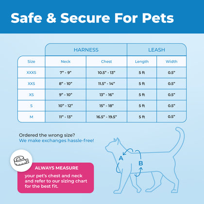 Voyager Escape Proof Cat Harness and Leash Set with Black Trim