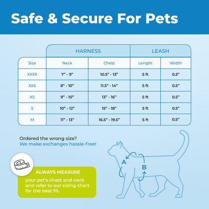 Voyager Escape Proof Cat Harness and Leash Set with Black Trim