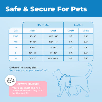 Voyager Escape Proof Cat Harness and Leash Set with Black Trim