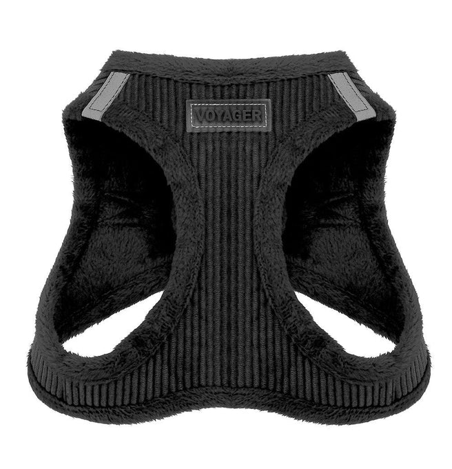 VOYAGER Corduroy Step-In Plush Pet Harness in Black - Front