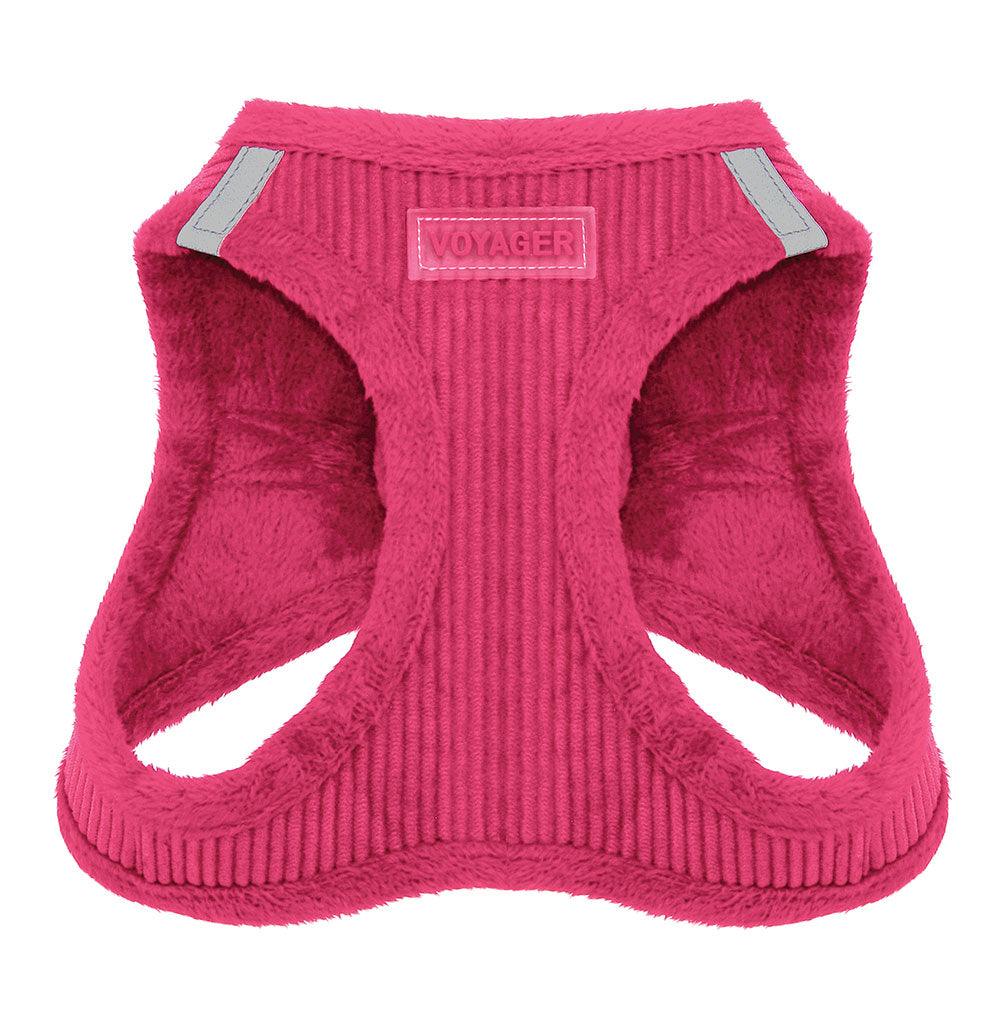 VOYAGER Corduroy Step-In Plush Pet Harness in Fuchsia - Front