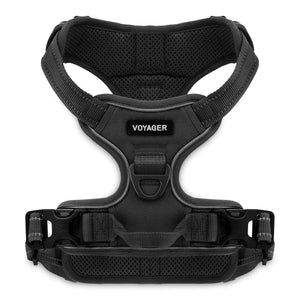 VOYAGER Dual-Attachment Dog Harness in Black - Front