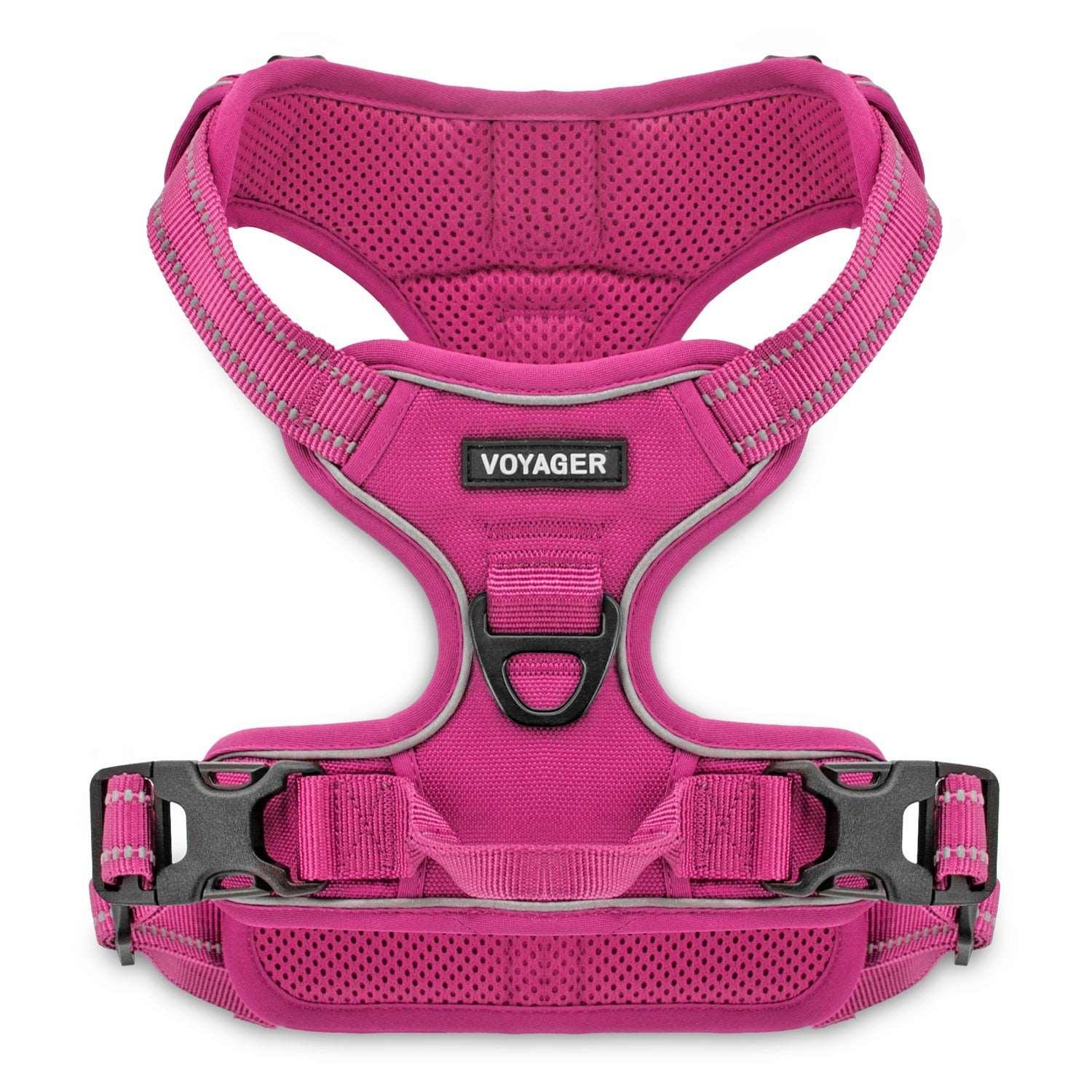 VOYAGER Dual-Attachment Dog Harness in fuchsia - Front