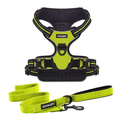 Voyager Dual-Attachment Harness & Leash Combo Set - Lime Green
