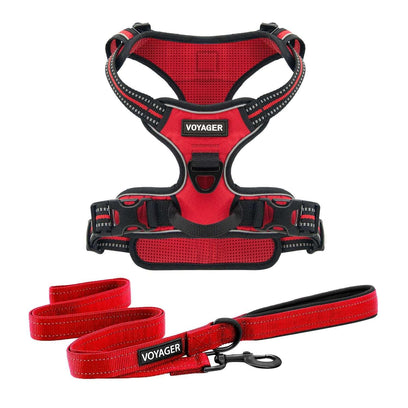 Voyager Dual-Attachment Harness & Leash Combo Set - Red