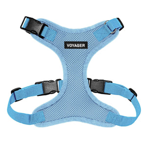 VOYAGER Step-In Lock Dog Harness in Baby Blue with Matching Trim and Webbing - Front