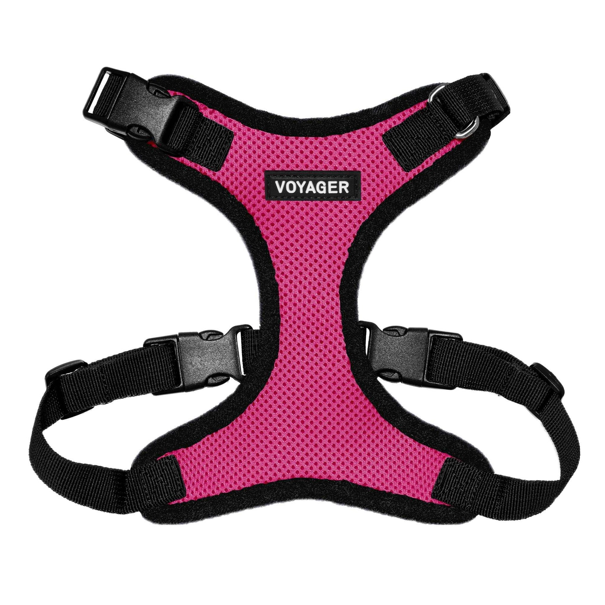 VOYAGER Step-In Lock Dog Harness in Fuchsia with Black Trim and Webbing - Front