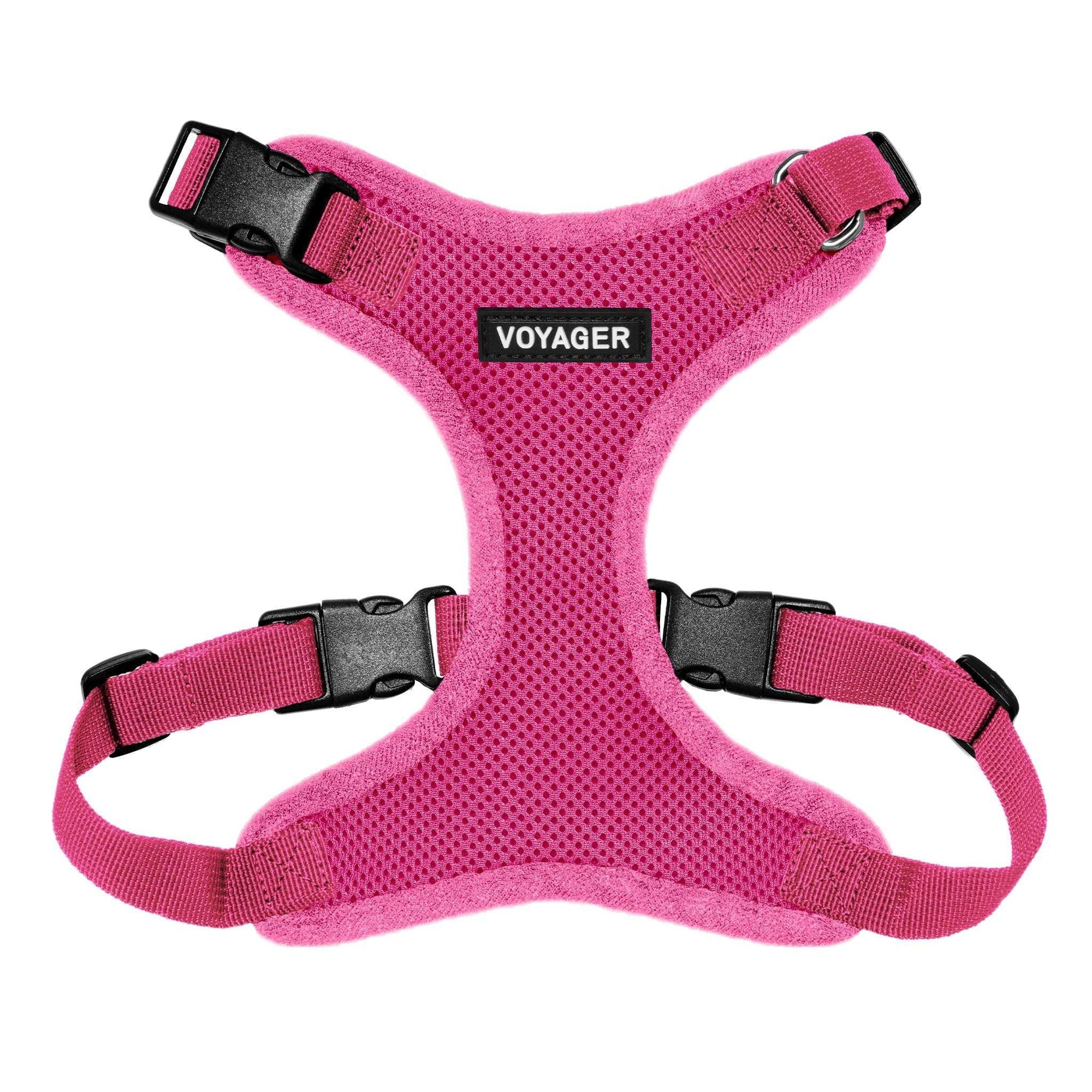 VOYAGER Step-In Lock Dog Harness in Fuchsia with Matching Trim and Webbing - Front