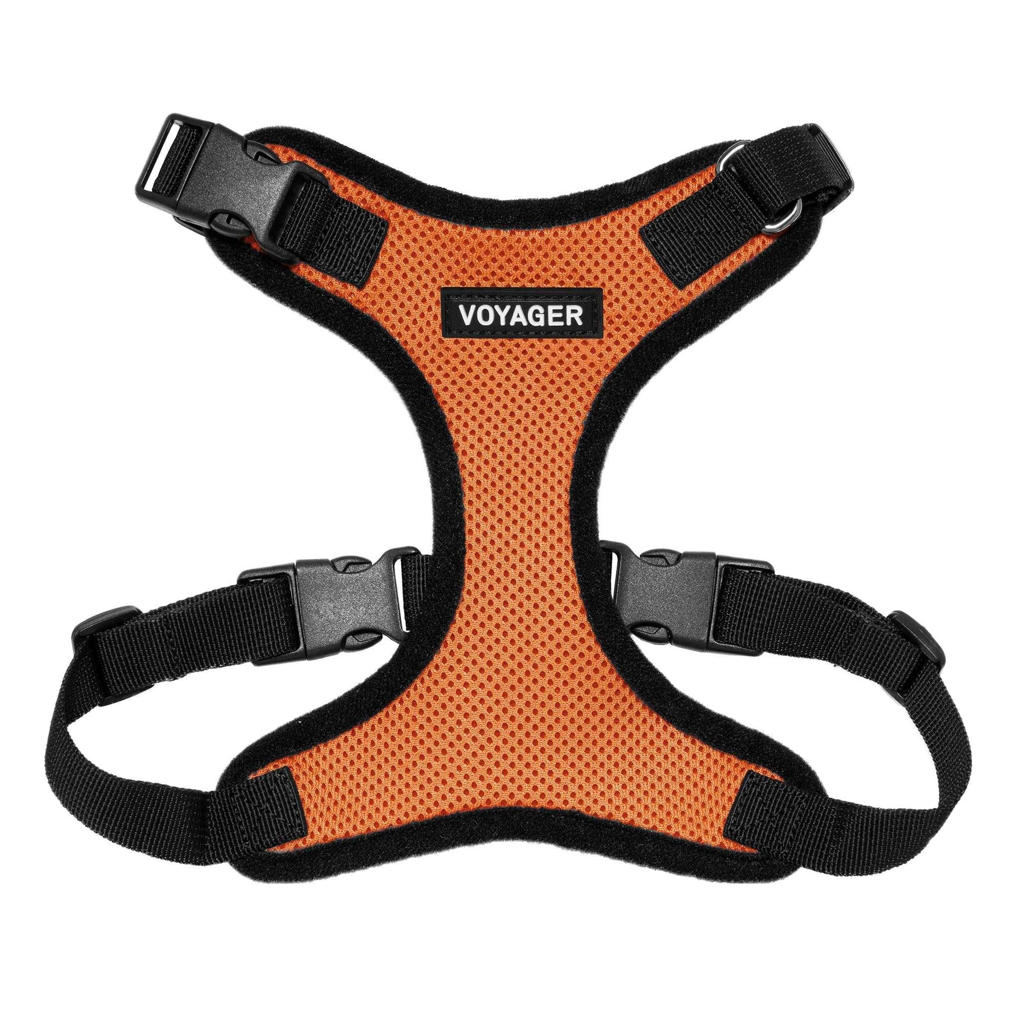 VOYAGER Step-In Lock Dog Harness in Orange with Black Trim and Webbing - Front