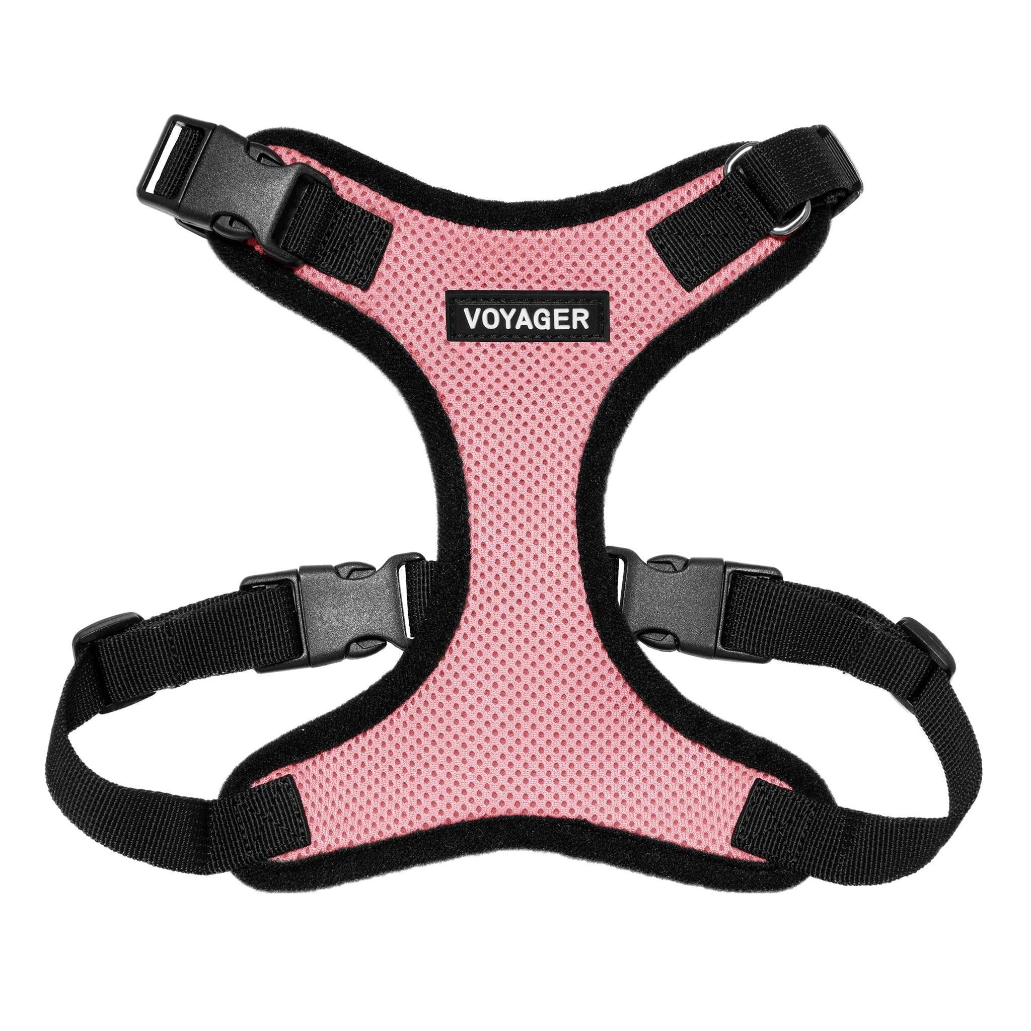 VOYAGER Step-In Lock Dog Harness in Pink with Black Trim and Webbing - Front
