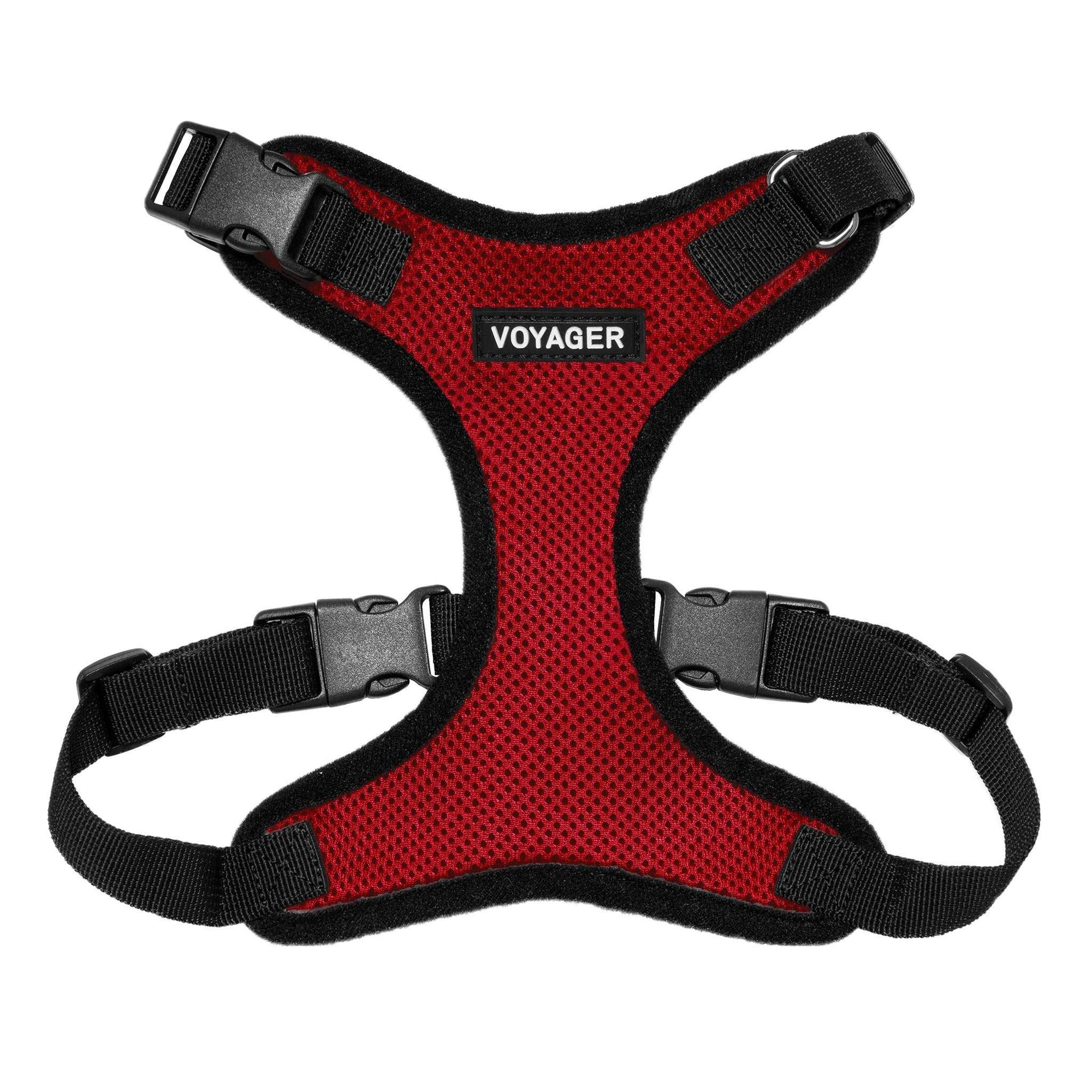 VOYAGER Step-In Lock Dog Harness in Red with Black Trim and Webbing - Front