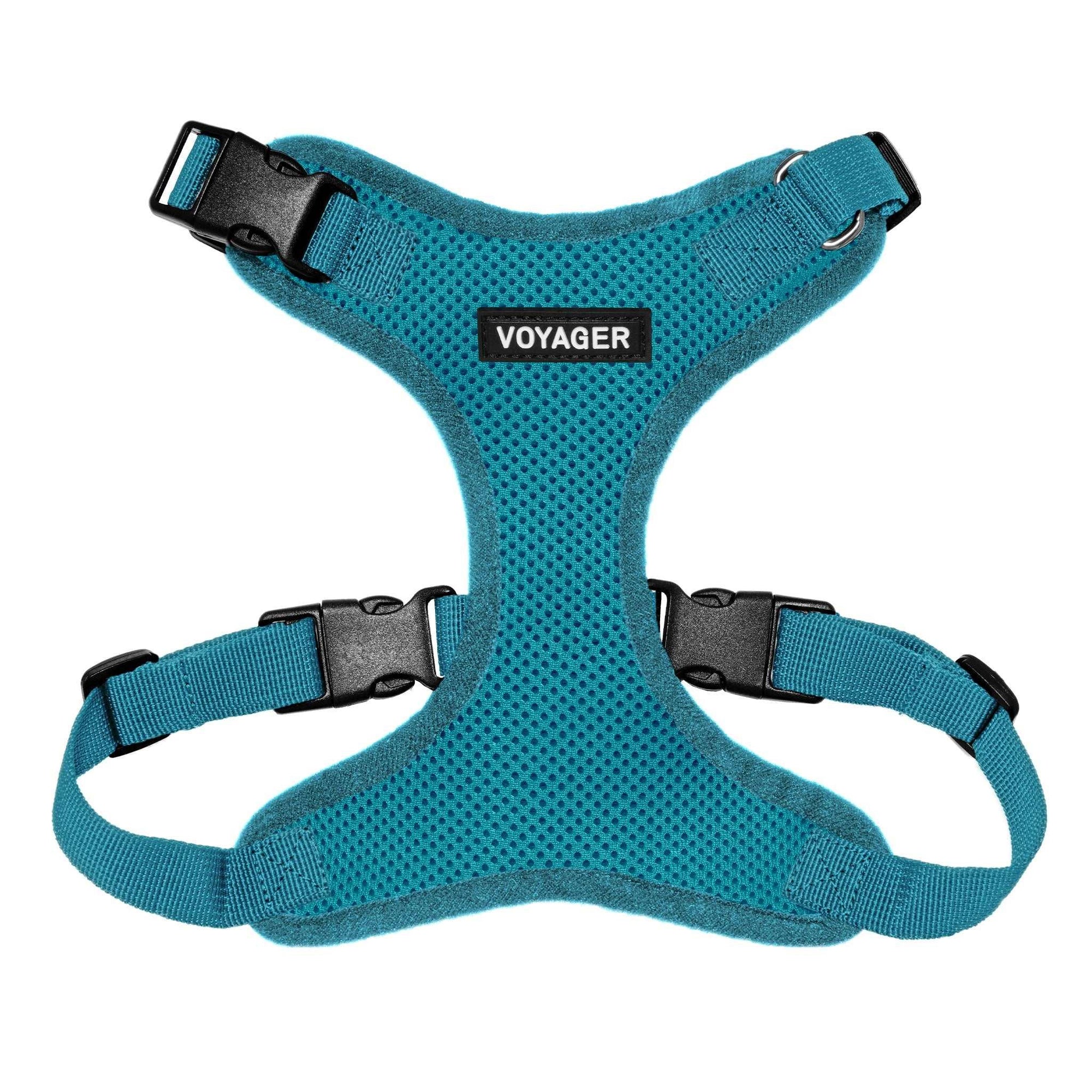 VOYAGER Step-In Lock Dog Harness in Turquoise with Matching Trim and Webbing - Front