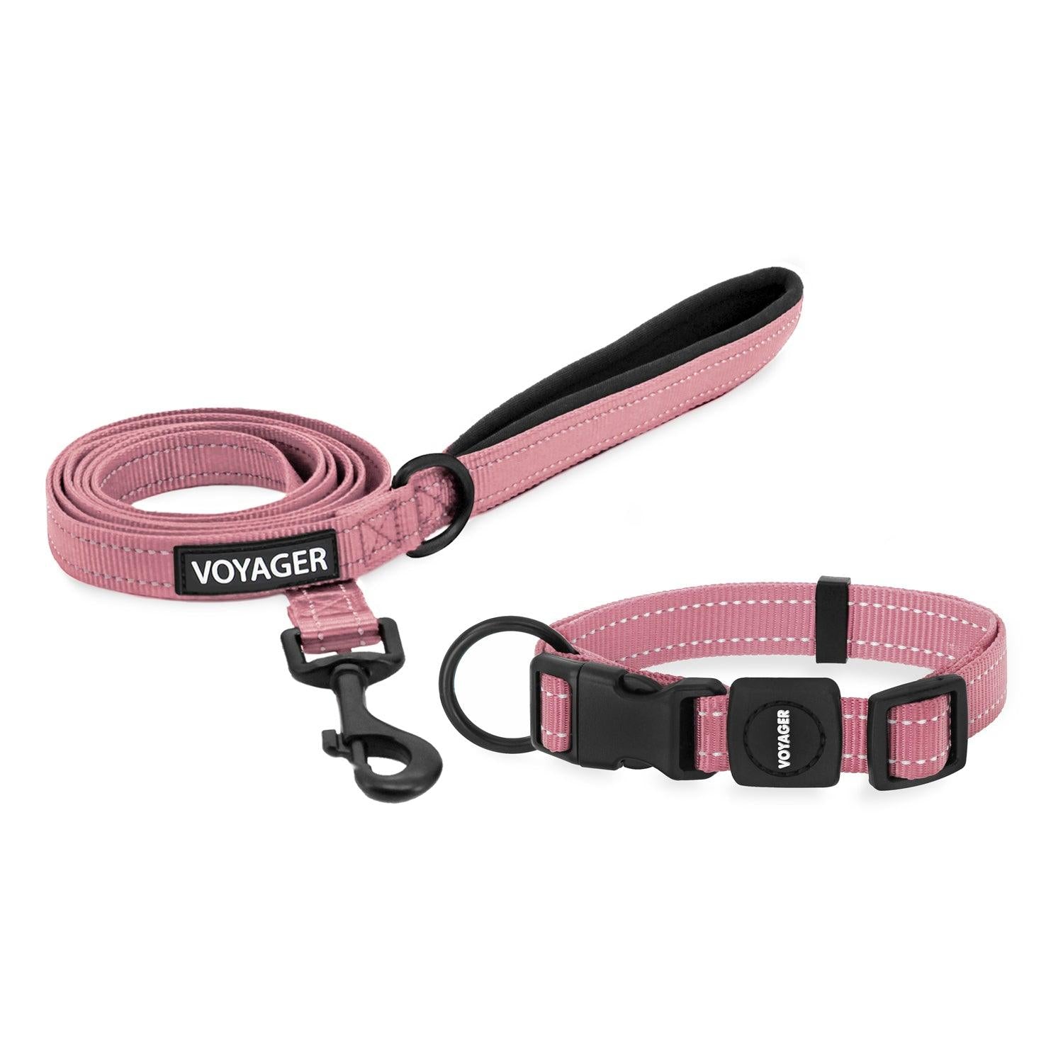 Voyager Reflective Dog Leash Collar Set with Neoprene Handle Supports Small, Medium, and Large Breed Puppies, Cute and Heavy Duty for Walking, Running